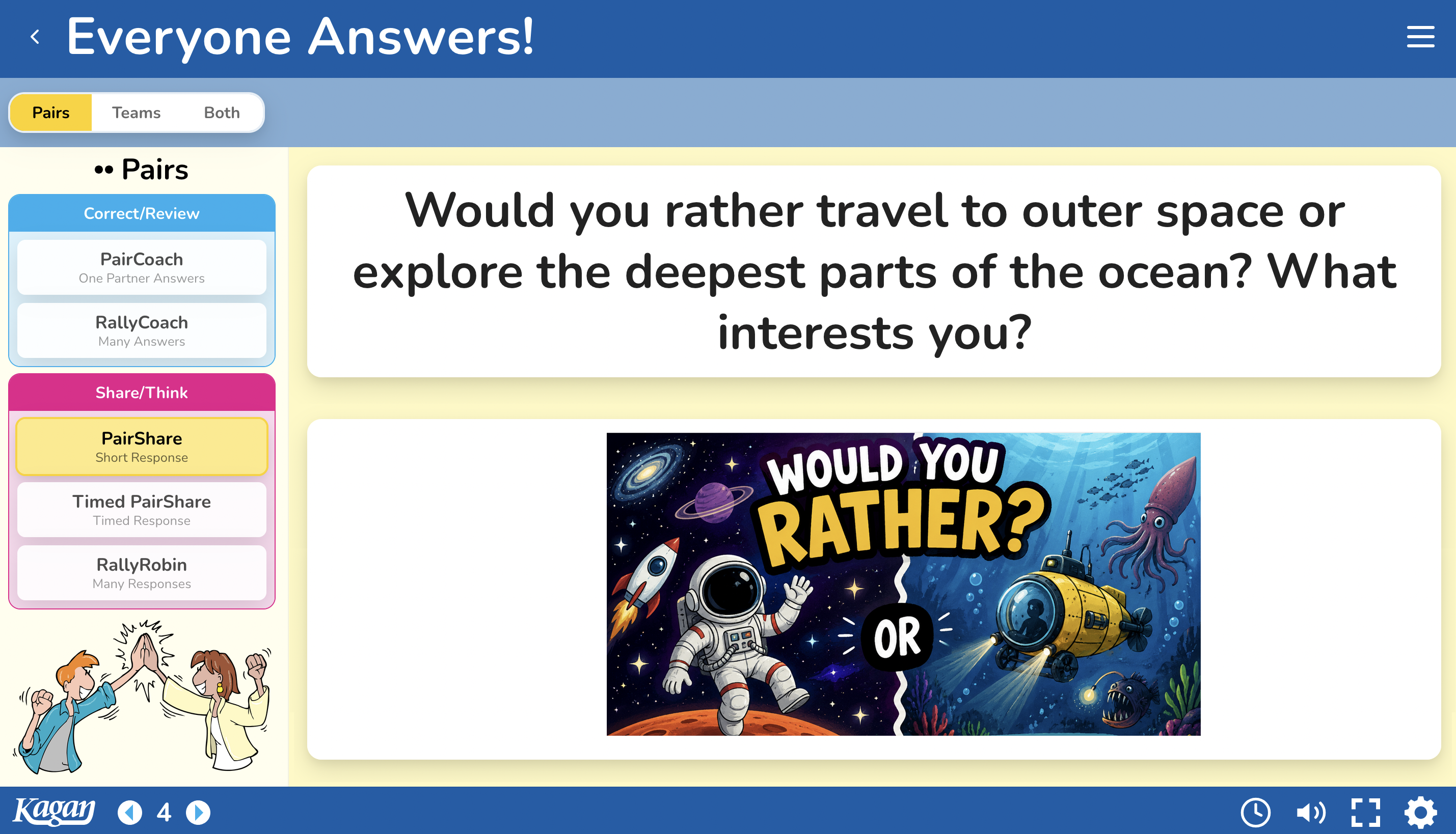 Everyone Answers! screen — a Would You Rather question displayed for the class