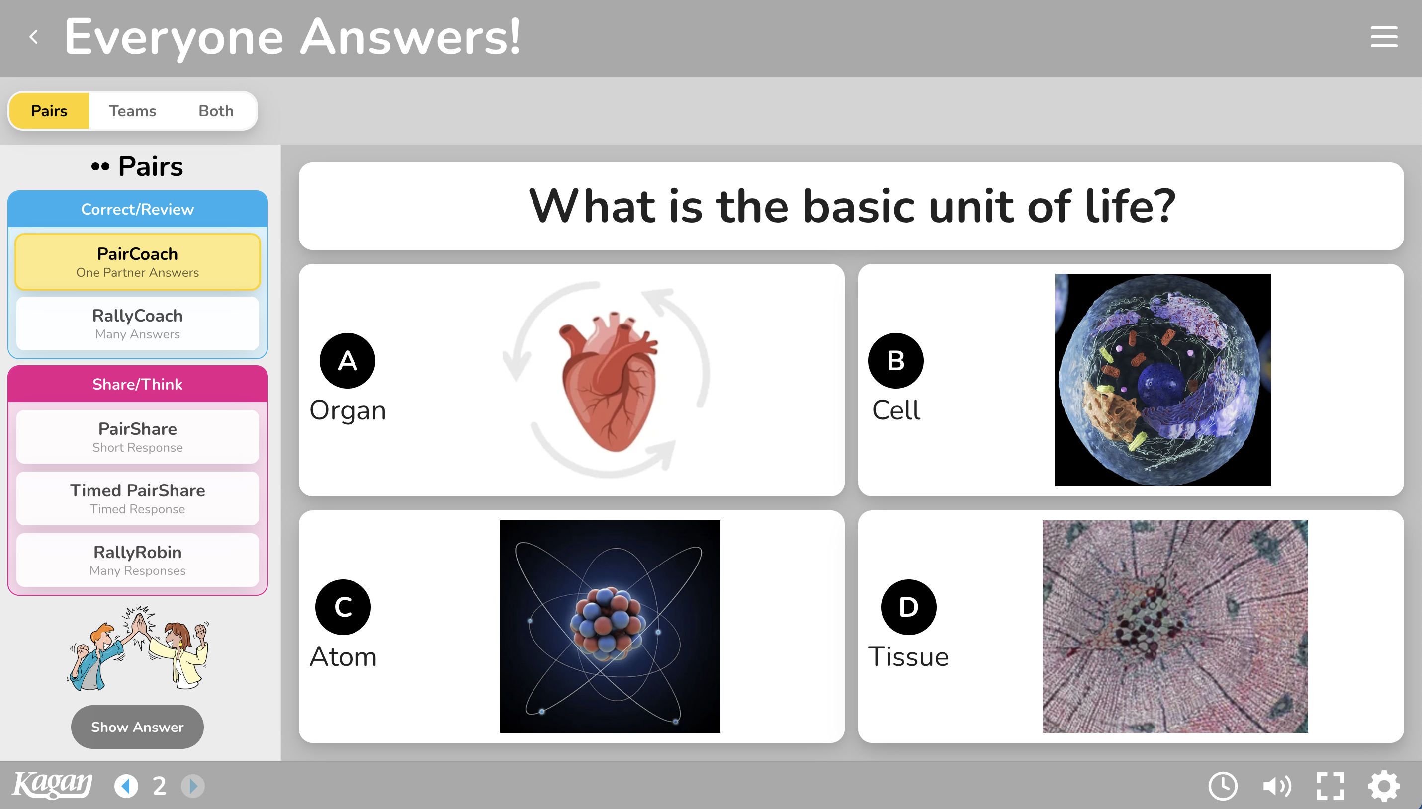 Everyone Answers! multiple-choice question with photos for each answer option